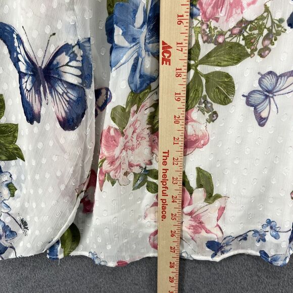 Haver & Blair London Top XL White Boho Floral Butterfly Blouse Tassel‎ Neck Tie - Picture 7 of 16